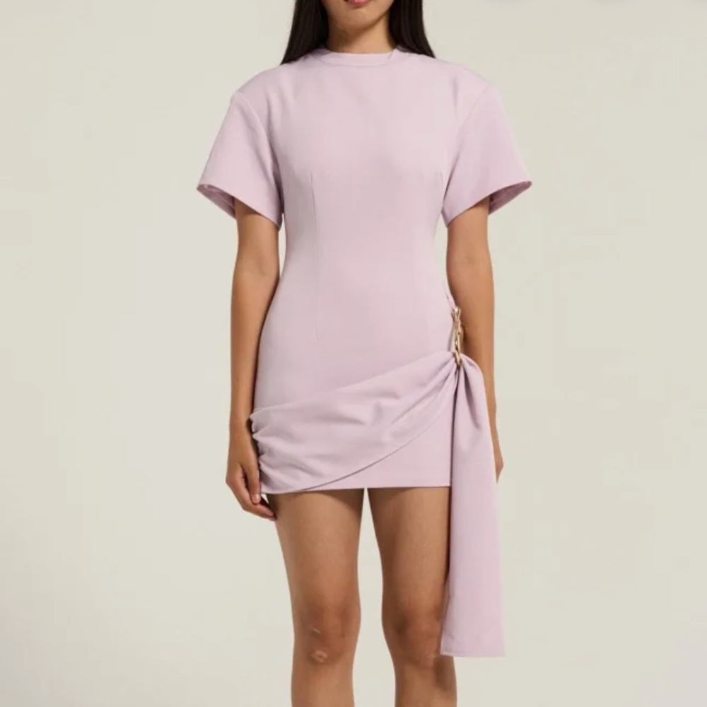 Lioness Mini Dress in Lavender Pink with Side Draped Tie